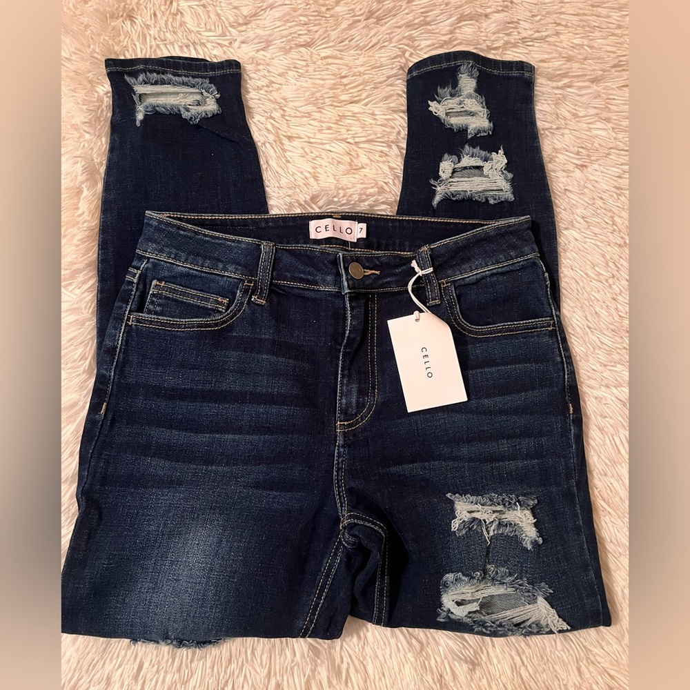NWT Cello Distressed Dark Wash Jeans